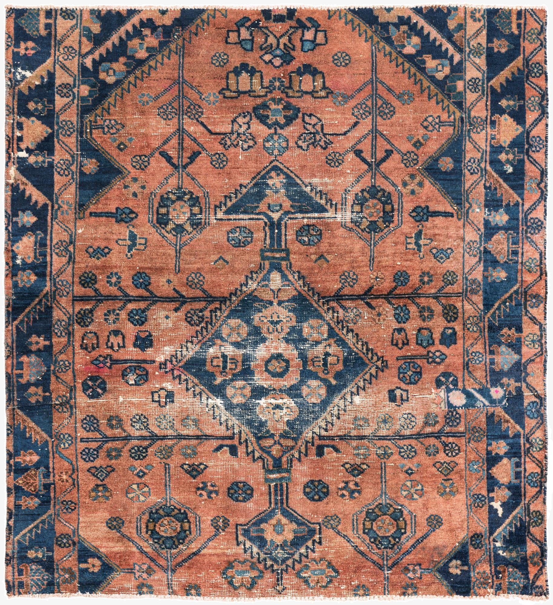 4' 7 x 5'  Hand Knotted Ultra Vintage Persian Wool Square Rug