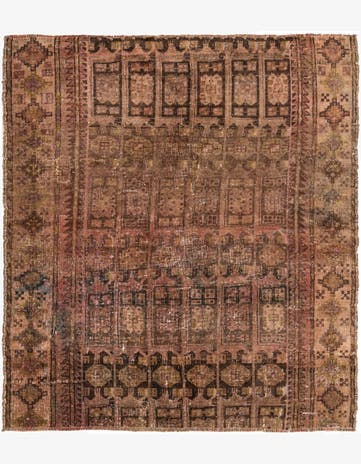 5' 5 x 6' Hand Knotted Ultra Vintage Persian Wool Square Rug