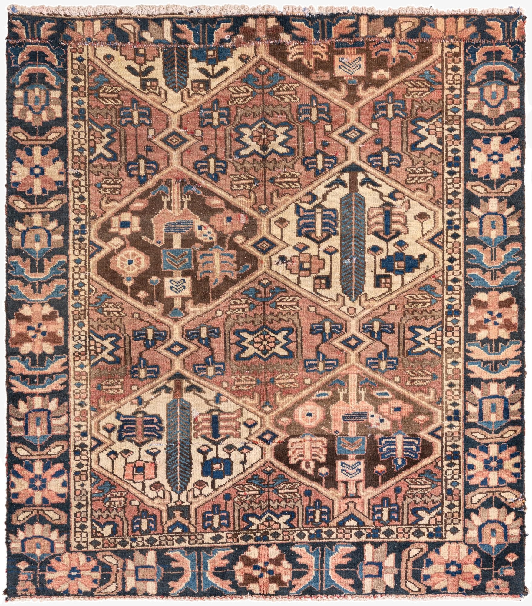 4' 8 x 5' 5  Hand Knotted Ultra Vintage Persian Wool Square Rug