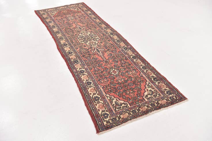 Detail image of 110cm x 325cm Hand Knotted Hamedan Persian Wool Runner Rug