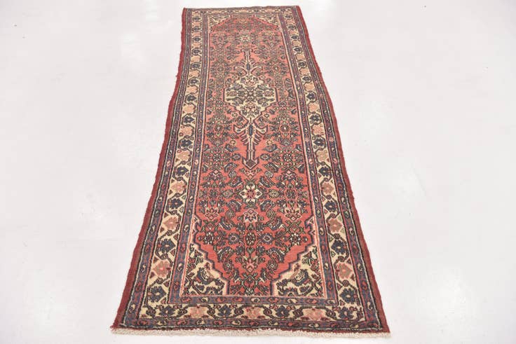 Detail image of 110cm x 325cm Hand Knotted Hamedan Persian Wool Runner Rug