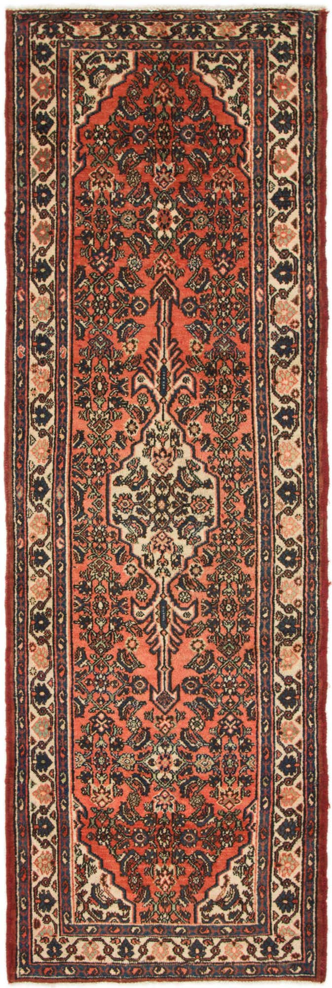 110cm x 325cm Hand Knotted Hamedan Persian Wool Runner Rug