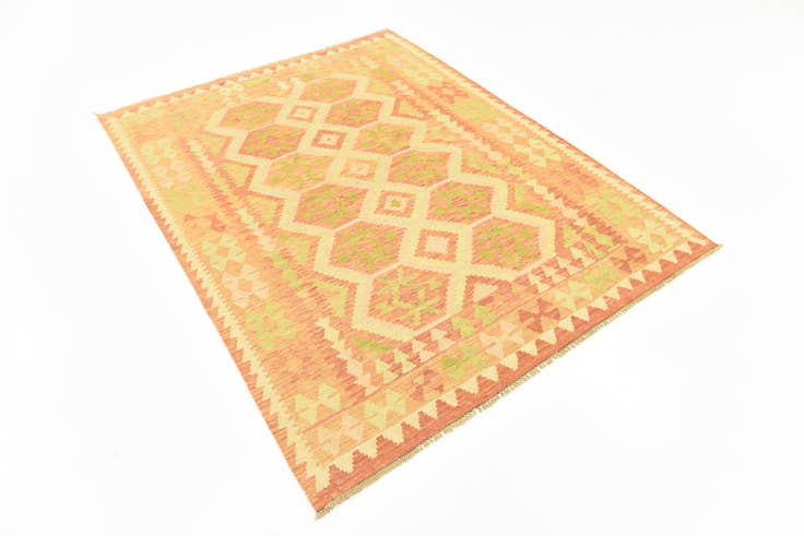 Detail image of 4' 10 x 6' 7 Hand Woven Kilim Waziri Wool Rug
