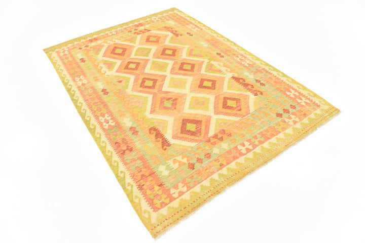 4' 9 x 6' 8 Hand Woven Kilim Waziri Wool Rug