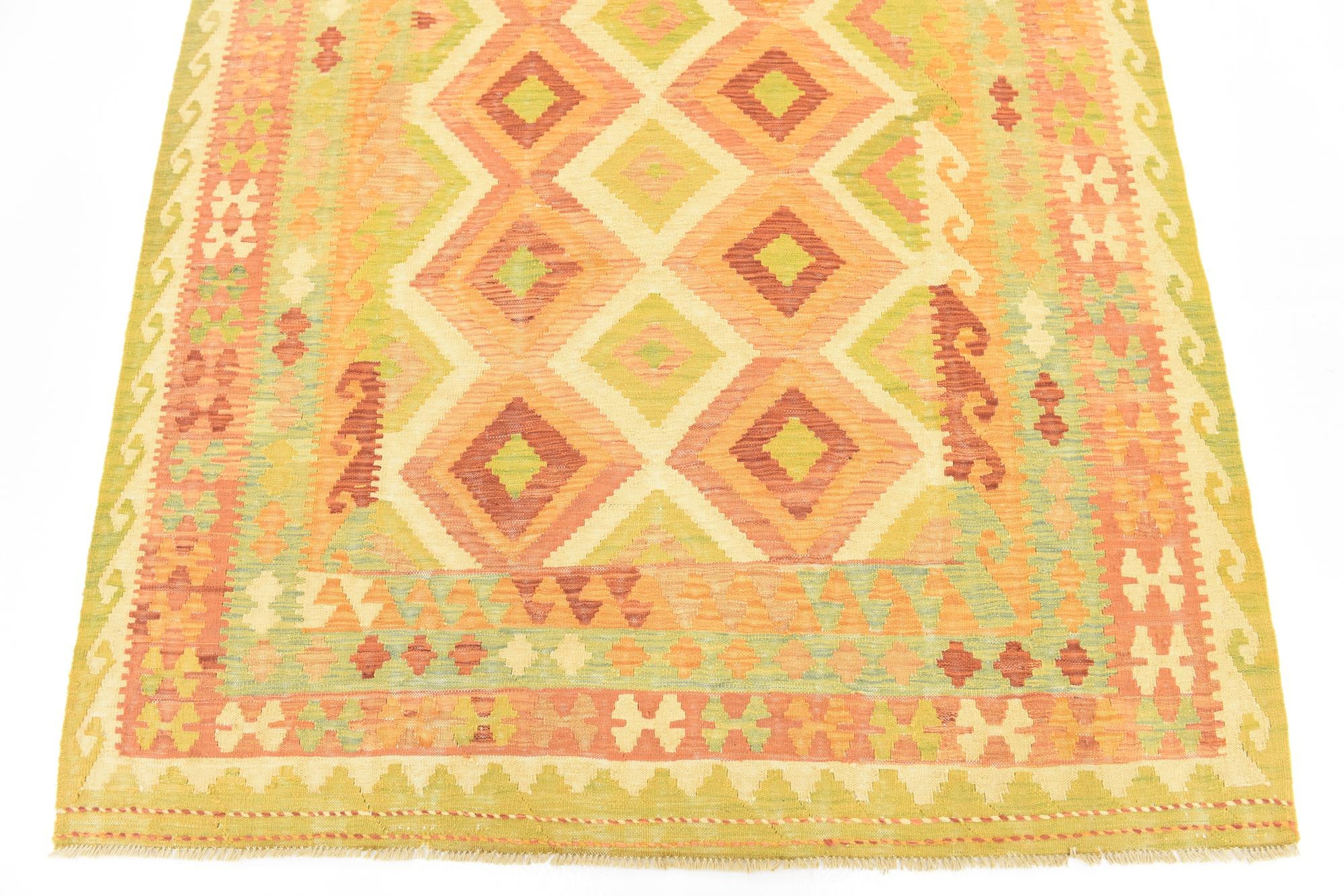 4' 9 x 6' 8 Hand Woven Kilim Waziri Wool Rug