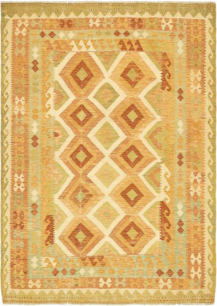 4' 9 x 6' 8 Hand Woven Kilim Waziri Wool Rug