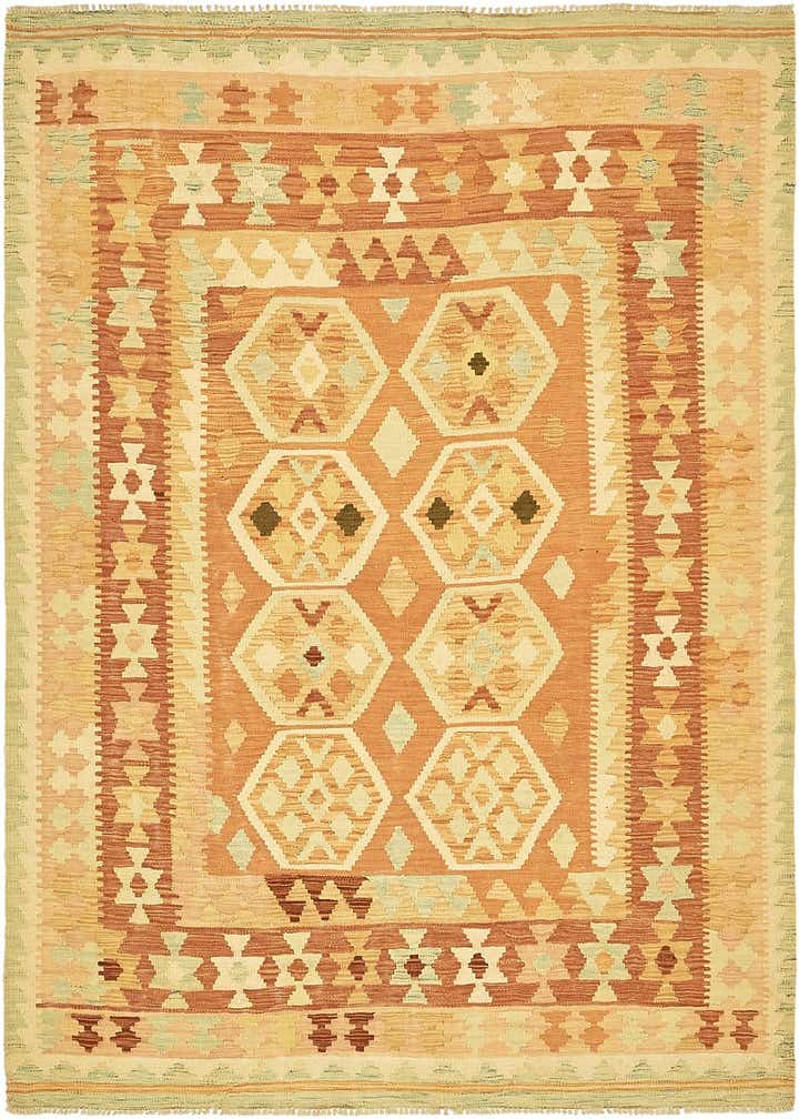 4' 9 x 6' 7 Hand Woven Kilim Waziri Wool Rug