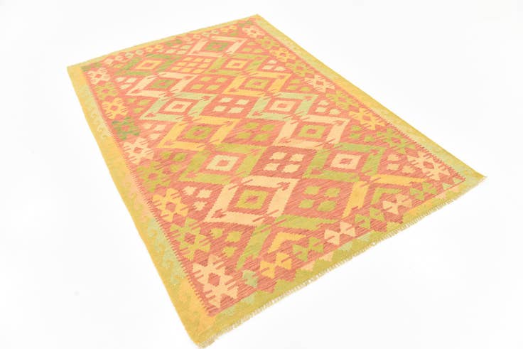 Detail image of 4' 7 x 6' 7 Hand Woven Kilim Waziri Wool Rug