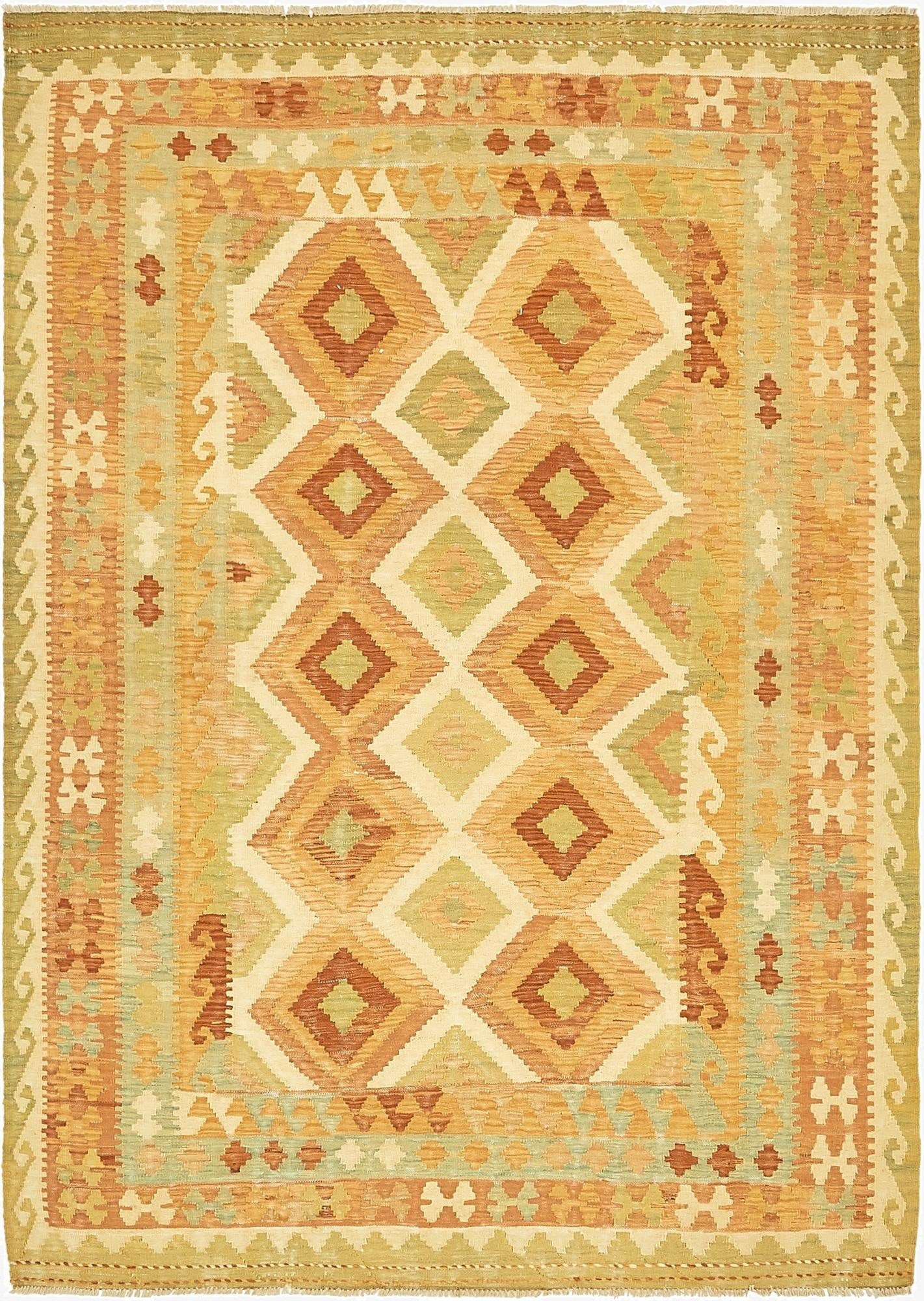 4' 9 x 6' 8  Hand Woven Kilim Waziri Wool Rug