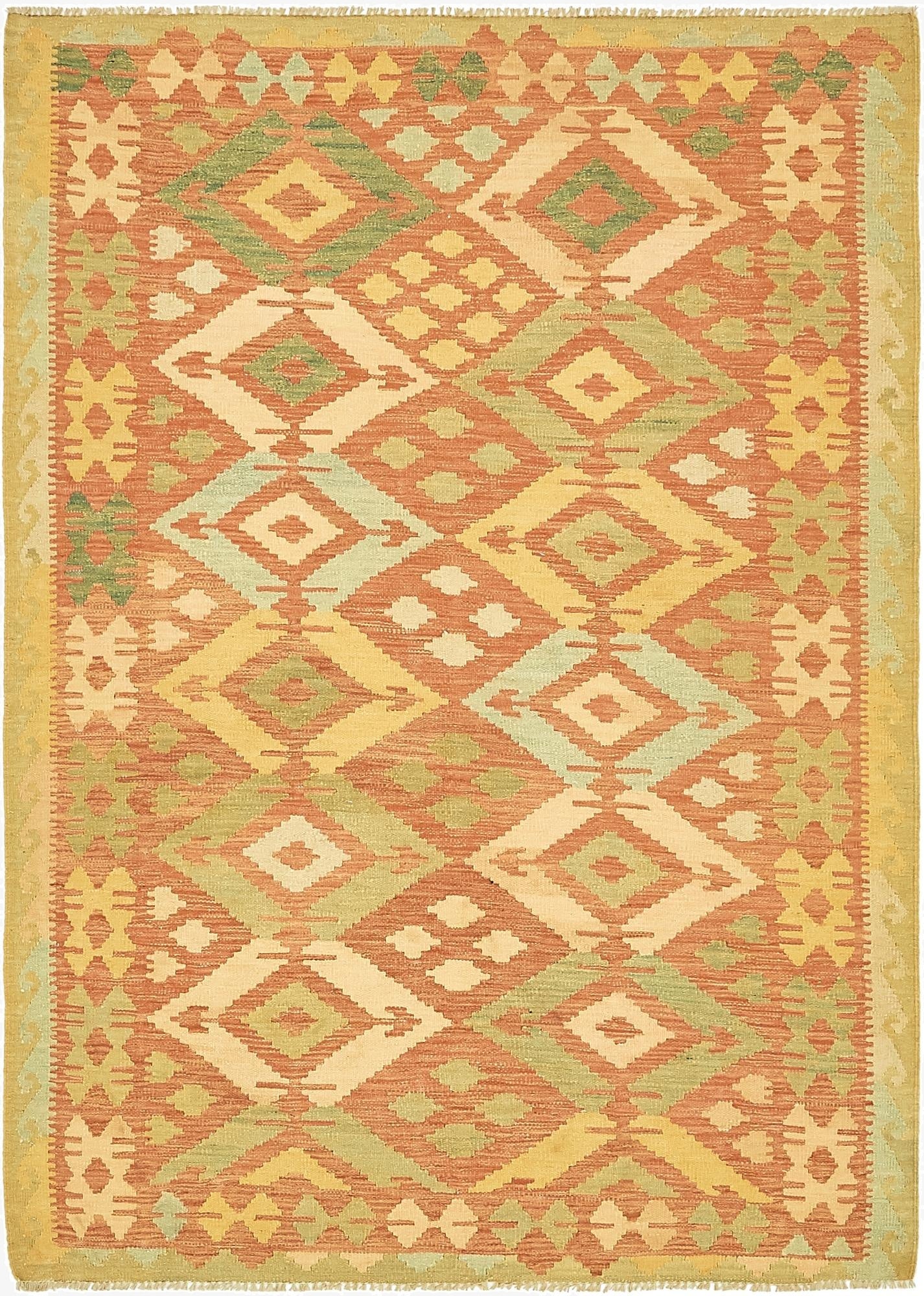 4' 7 x 6' 7  Hand Woven Kilim Waziri Wool Rug
