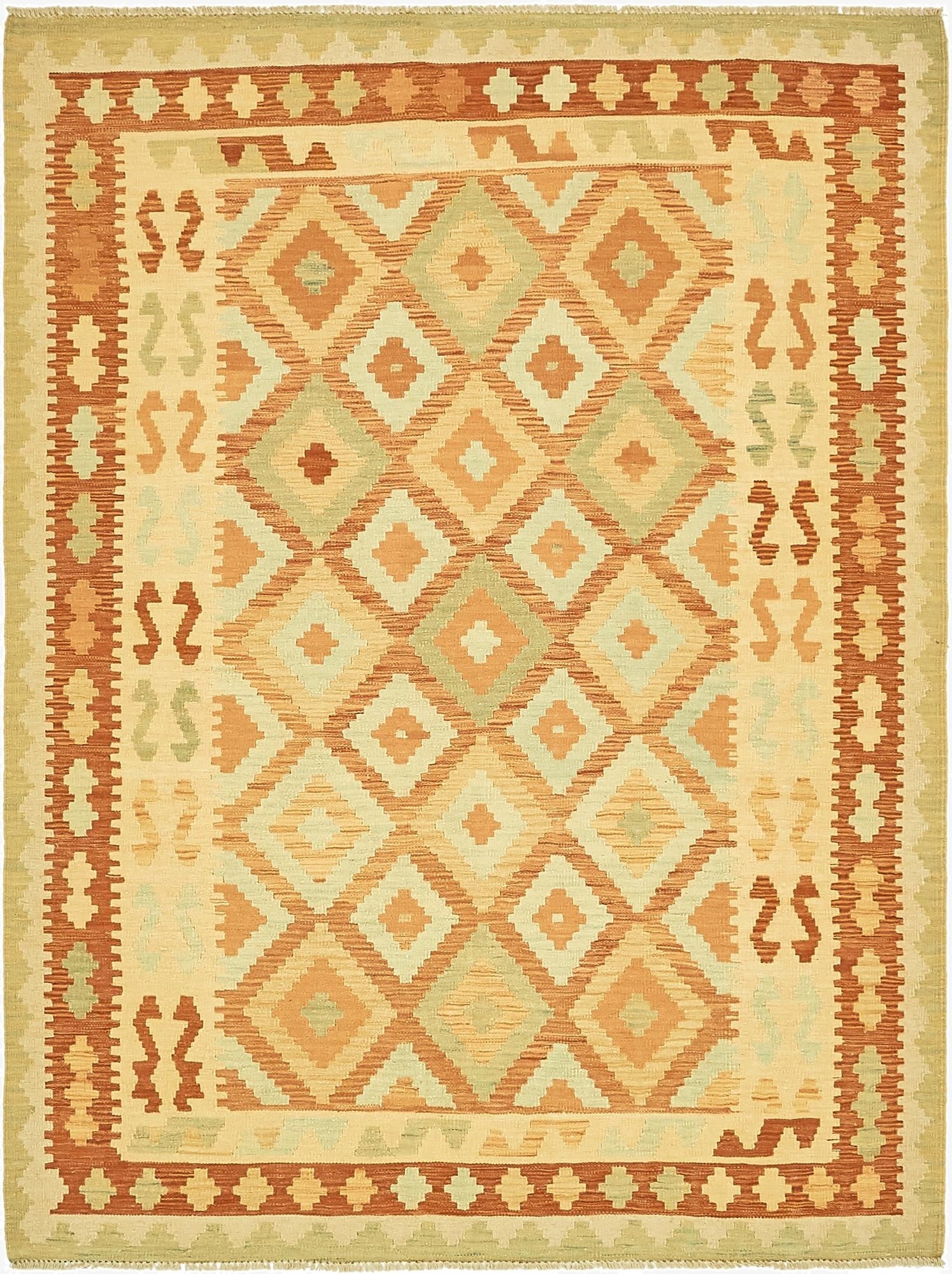4' 9 x 6' 4  Hand Woven Kilim Waziri Wool Rug