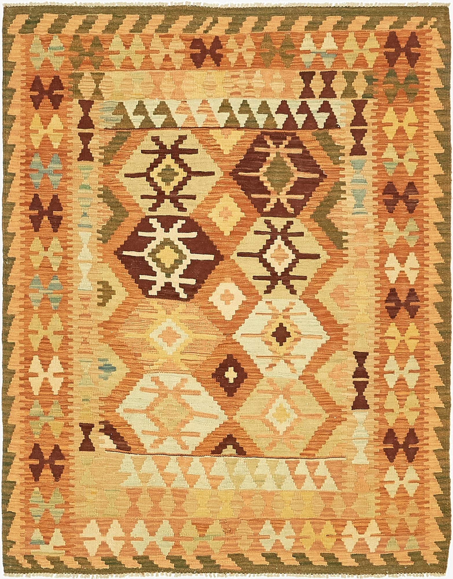 4' 4 x 5' 8  Hand Woven Kilim Waziri Wool Rug