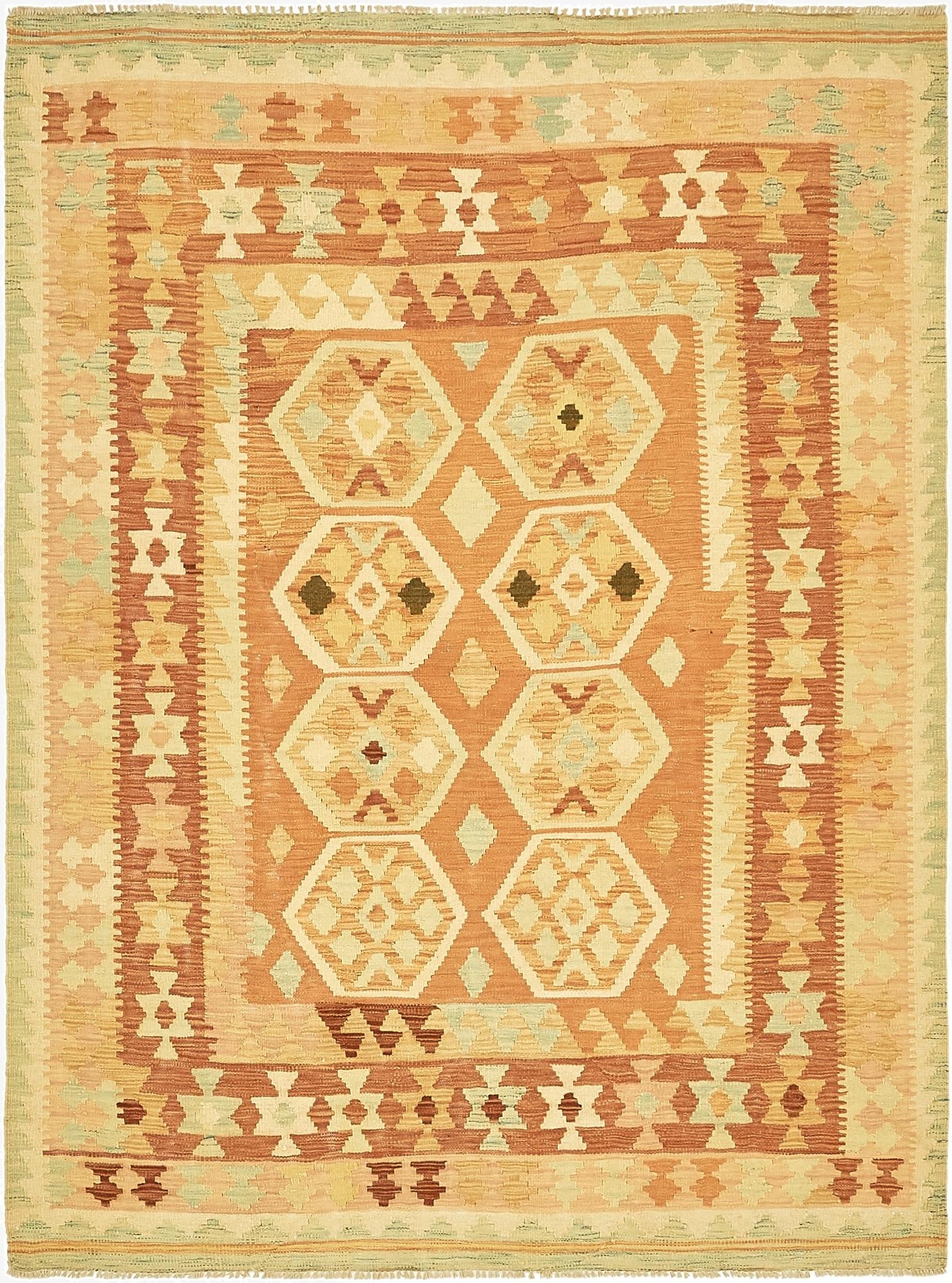 4' 9 x 6' 7  Hand Woven Kilim Waziri Wool Rug