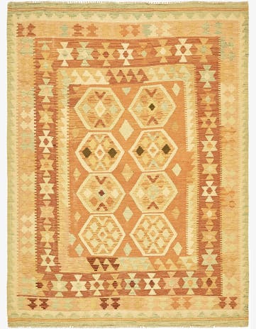 4' 9 x 6' 7 Hand Woven Kilim Waziri Wool Rug