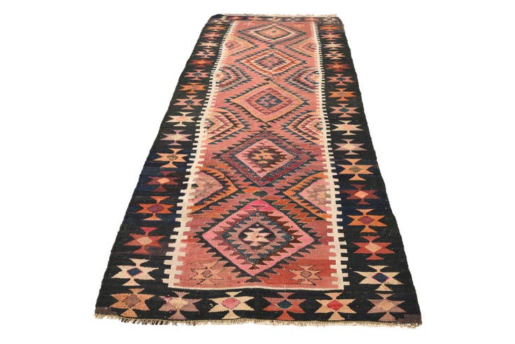 Detail image of 3' 10 x 10' 9 Hand Woven Kilim Fars Wool Runner Rug