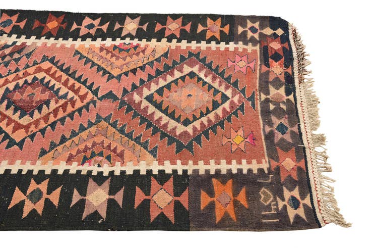 Detail image of 3' 10 x 10' 9 Hand Woven Kilim Fars Wool Runner Rug