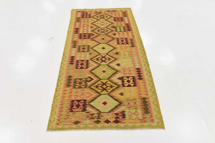 3' 3 x 6' 7 Hand Woven Kilim Maymana Wool Runner Rug