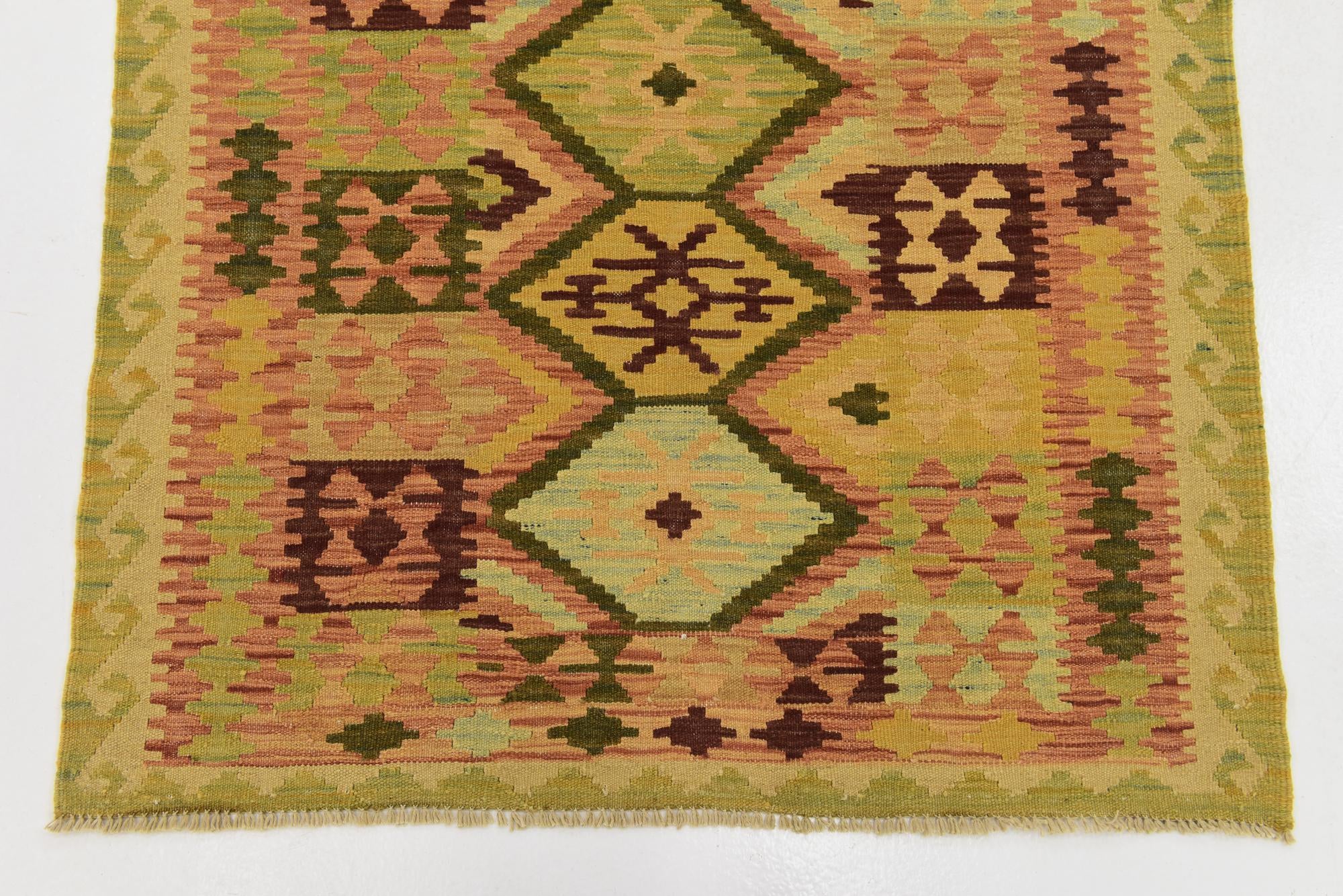 3' 3 x 6' 7 Hand Woven Kilim Maymana Wool Runner Rug