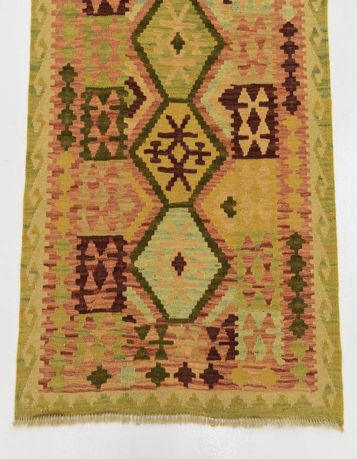 Detail image of 3' 3 x 6' 7 Hand Woven Kilim Maymana Wool Runner Rug