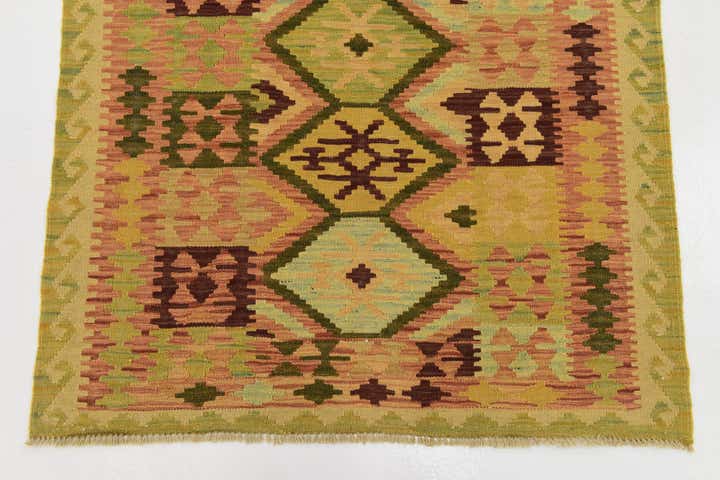 3' 3 x 6' 7 Hand Woven Kilim Maymana Wool Runner Rug