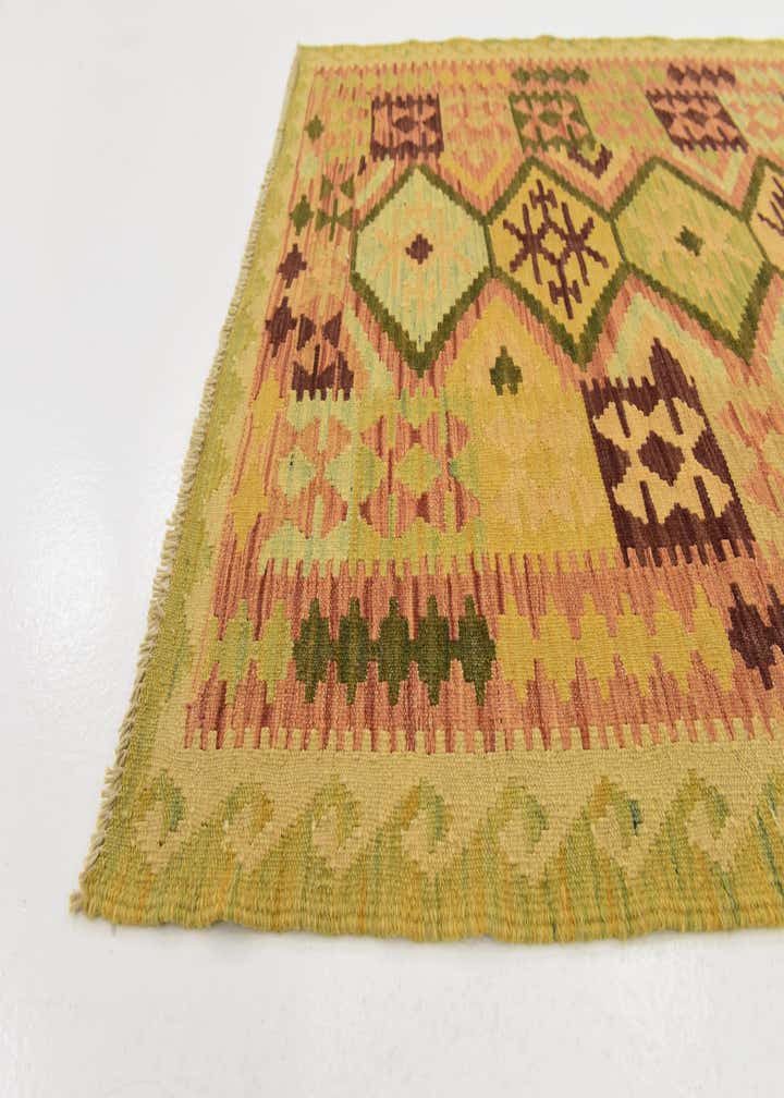 3' 3 x 6' 7 Hand Woven Kilim Maymana Wool Runner Rug