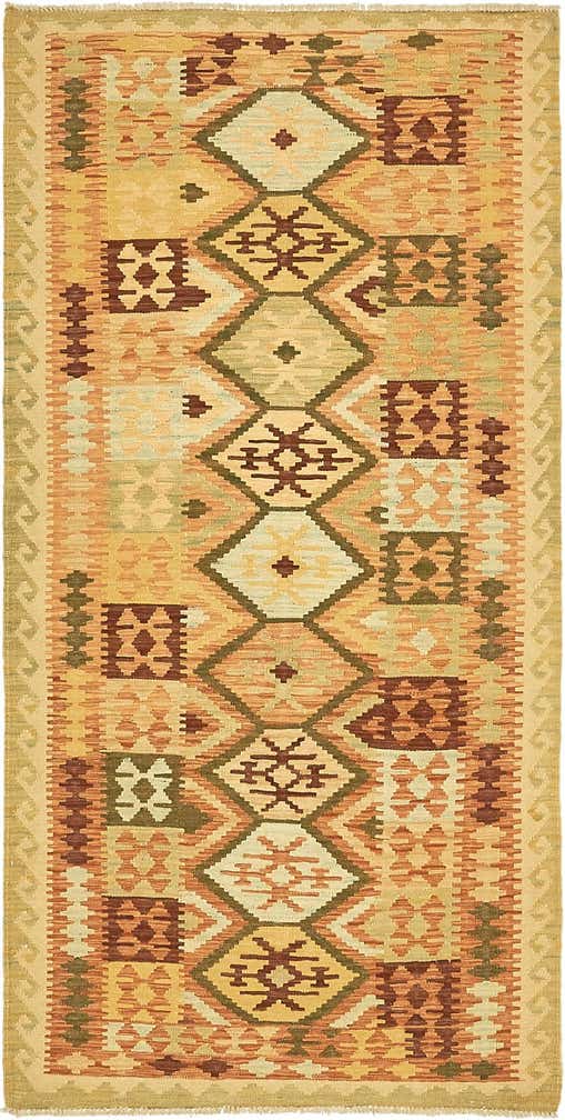 3' 3 x 6' 7 Hand Woven Kilim Maymana Wool Runner Rug