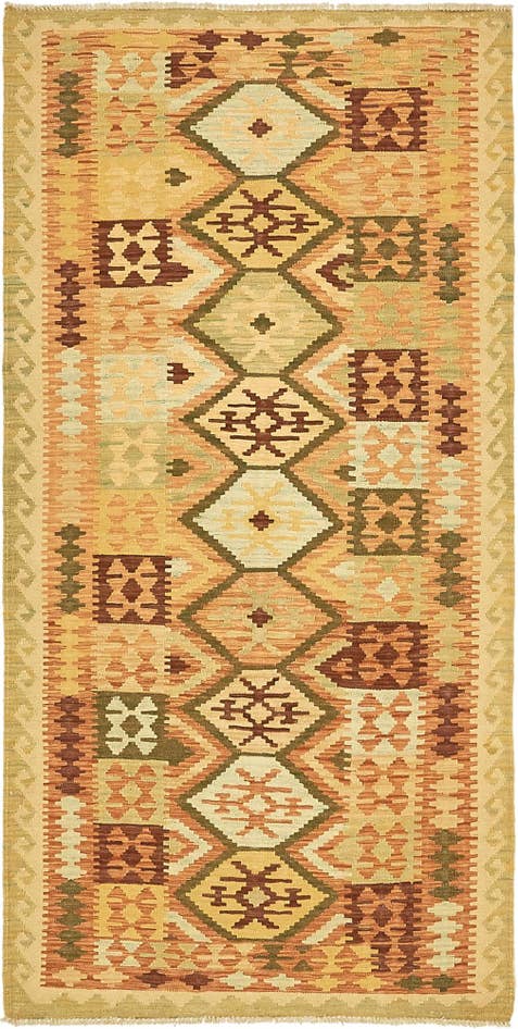 Detail image of 3' 3 x 6' 7 Hand Woven Kilim Maymana Wool Runner Rug