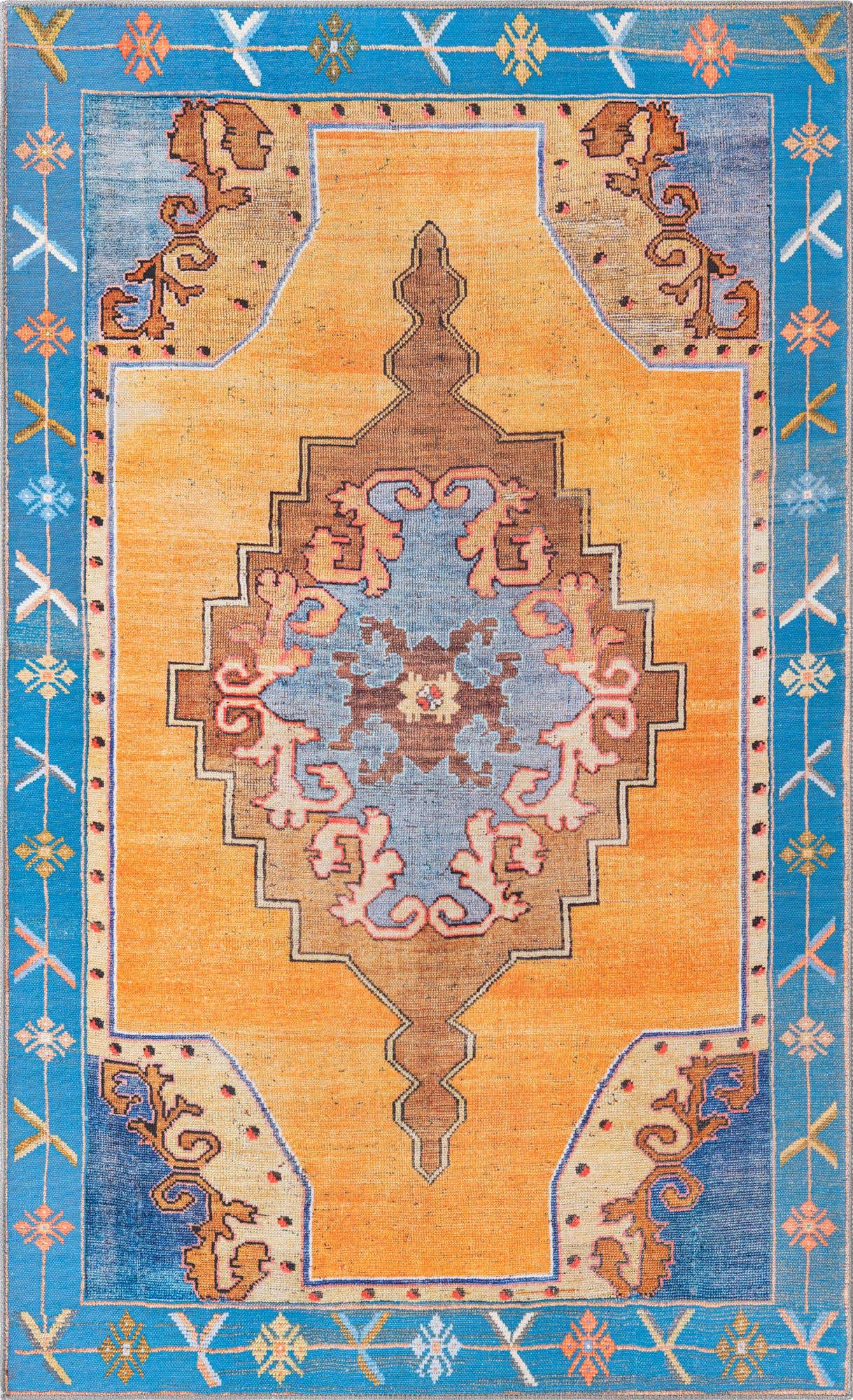 5' x 8' Sanderson · Medallion Washable Rug, orange and blue