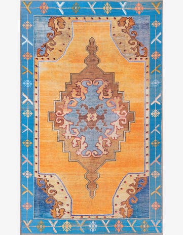 Sanderson · Medallion Washable Rug, orange and blue