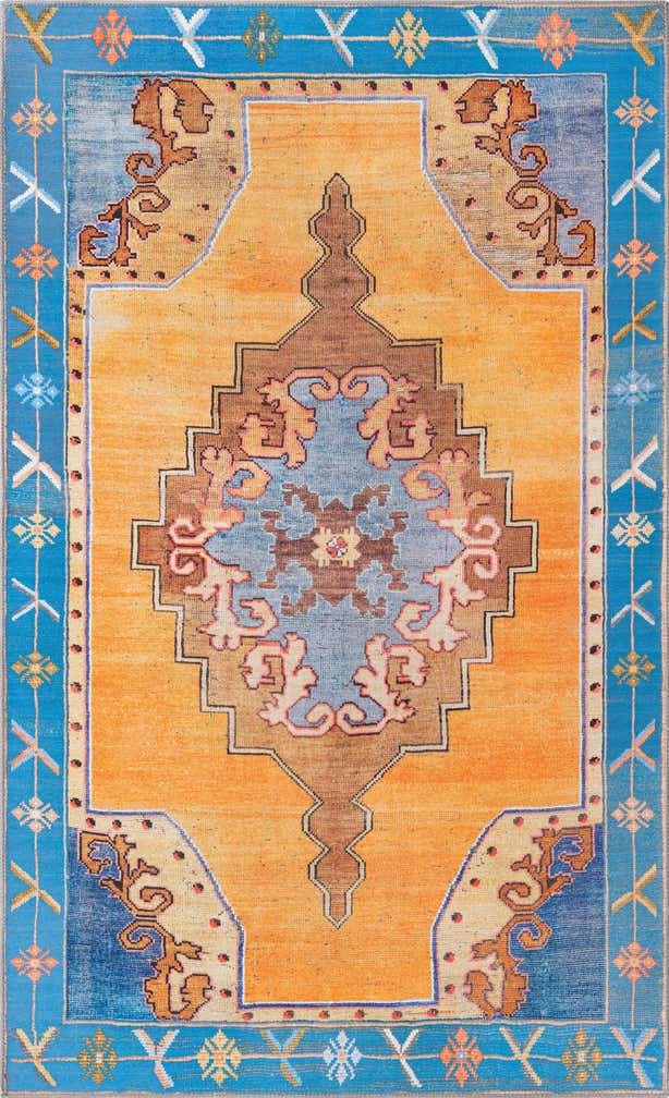 5' x 8' Sanderson · Medallion Washable Rug, orange and blue