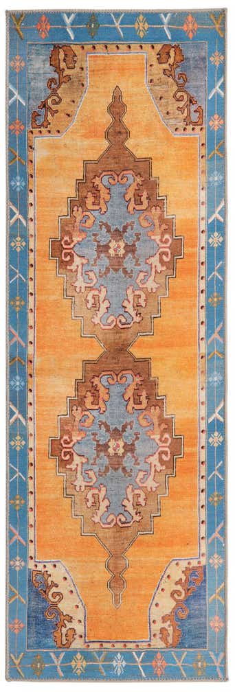 2' x 6' Sanderson · Medallion Washable Rug, orange and blue