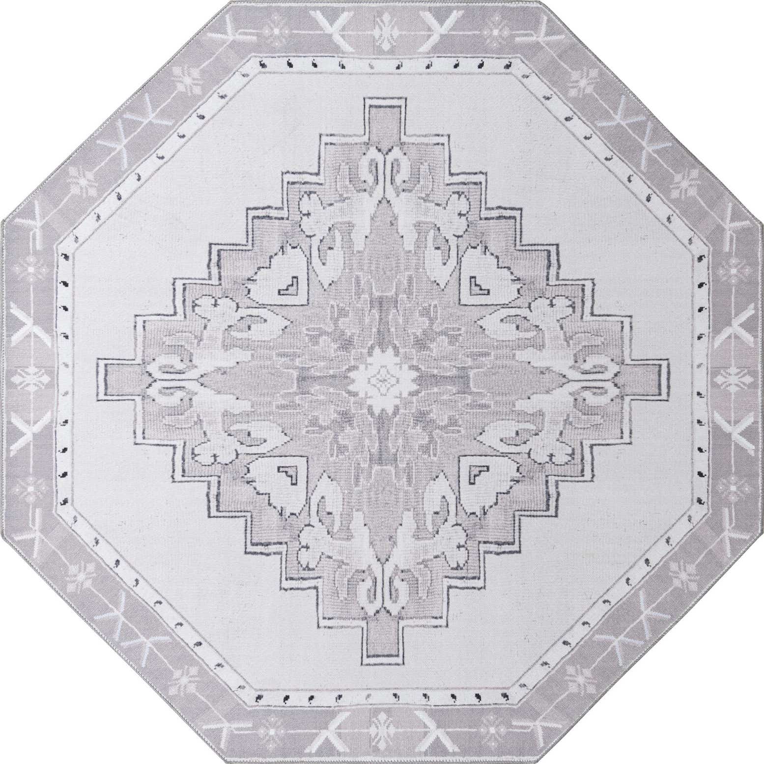 7' 6 x 7' 6 Sanderson · Medallion Washable Rug, gray and white