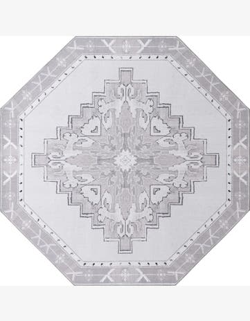 7' 6 x 7' 6 Sanderson · Medallion Washable Rug, gray and white