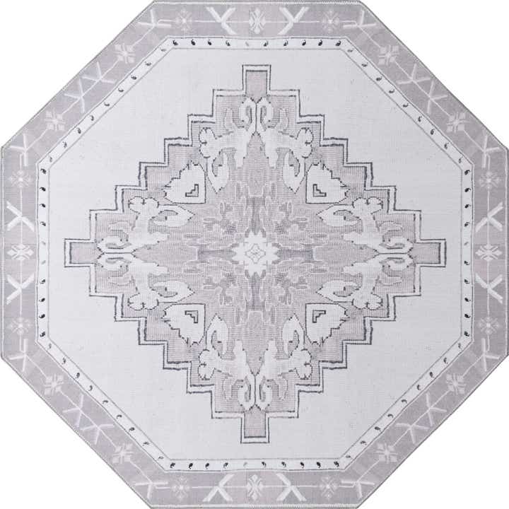 7' 6 x 7' 6 Sanderson · Medallion Washable Rug, gray and white