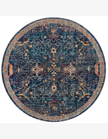 7' 10 x 7' 10 Sedgwick · Distressed medallion rug, navy and rust