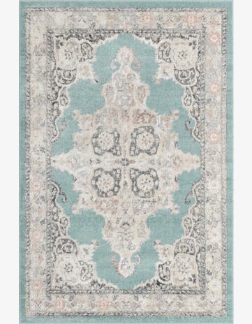 6' x 9' Selby · Medallion rug, aqua and ivory