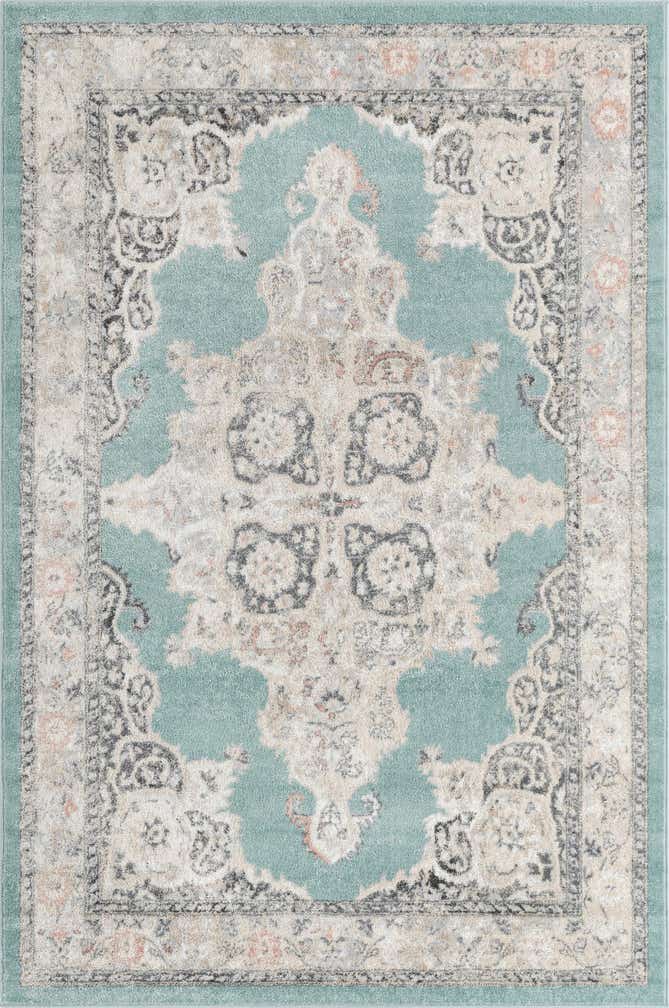 6' x 9' Selby · Medallion rug, aqua and ivory