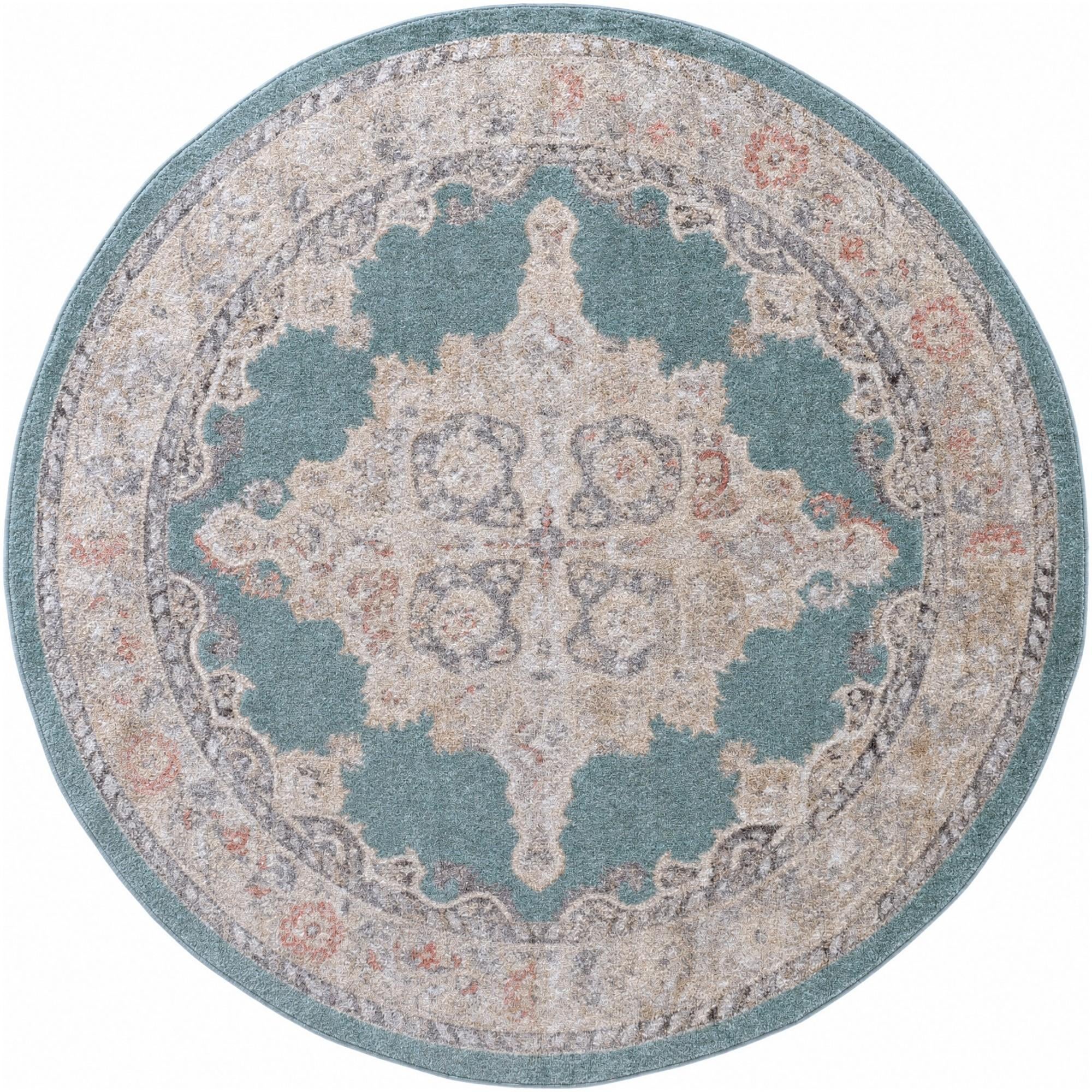 Selby · Medallion rug, aqua and ivory
