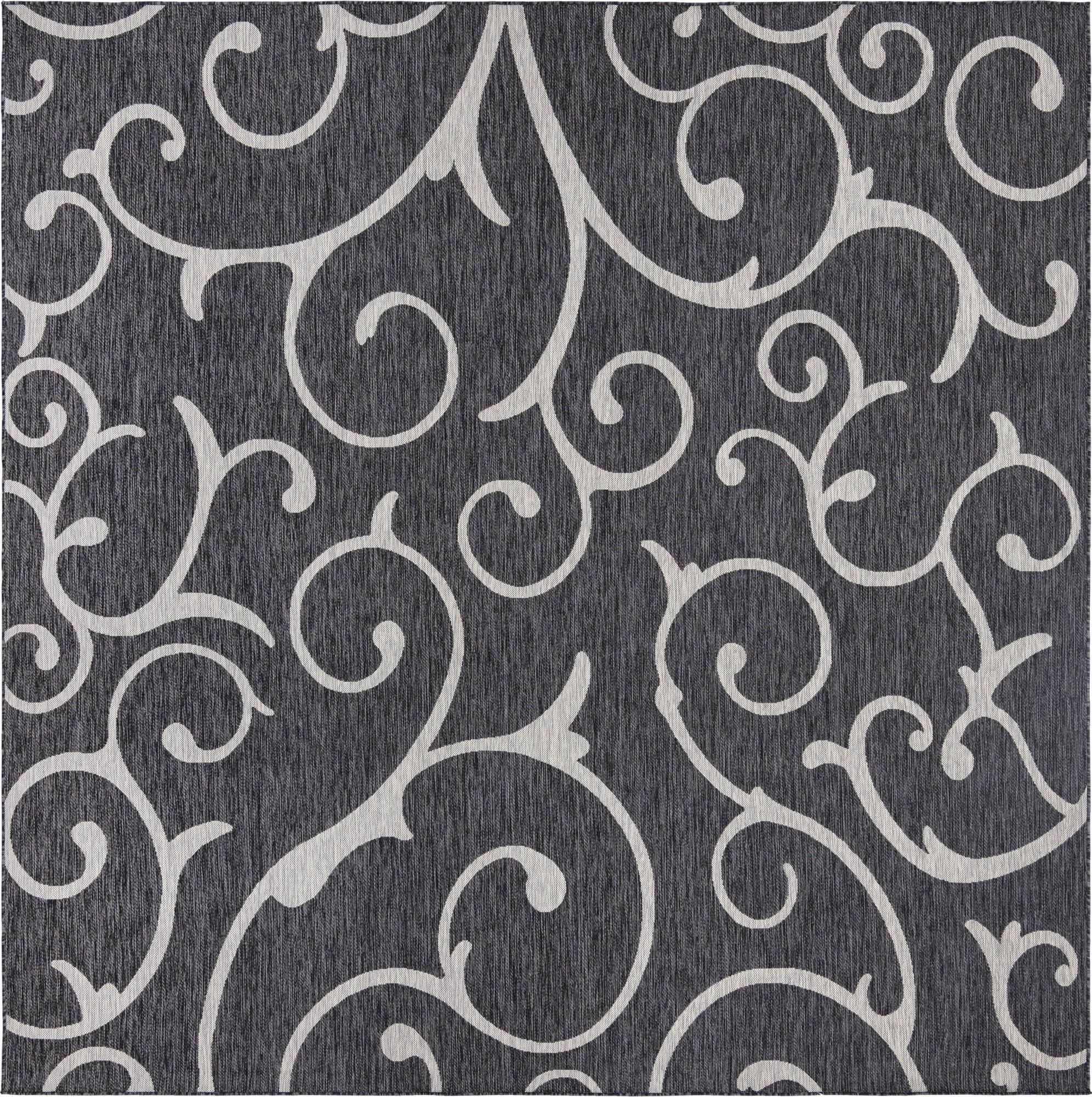 Shale · Scroll Outdoor Rug, charcoal and gray