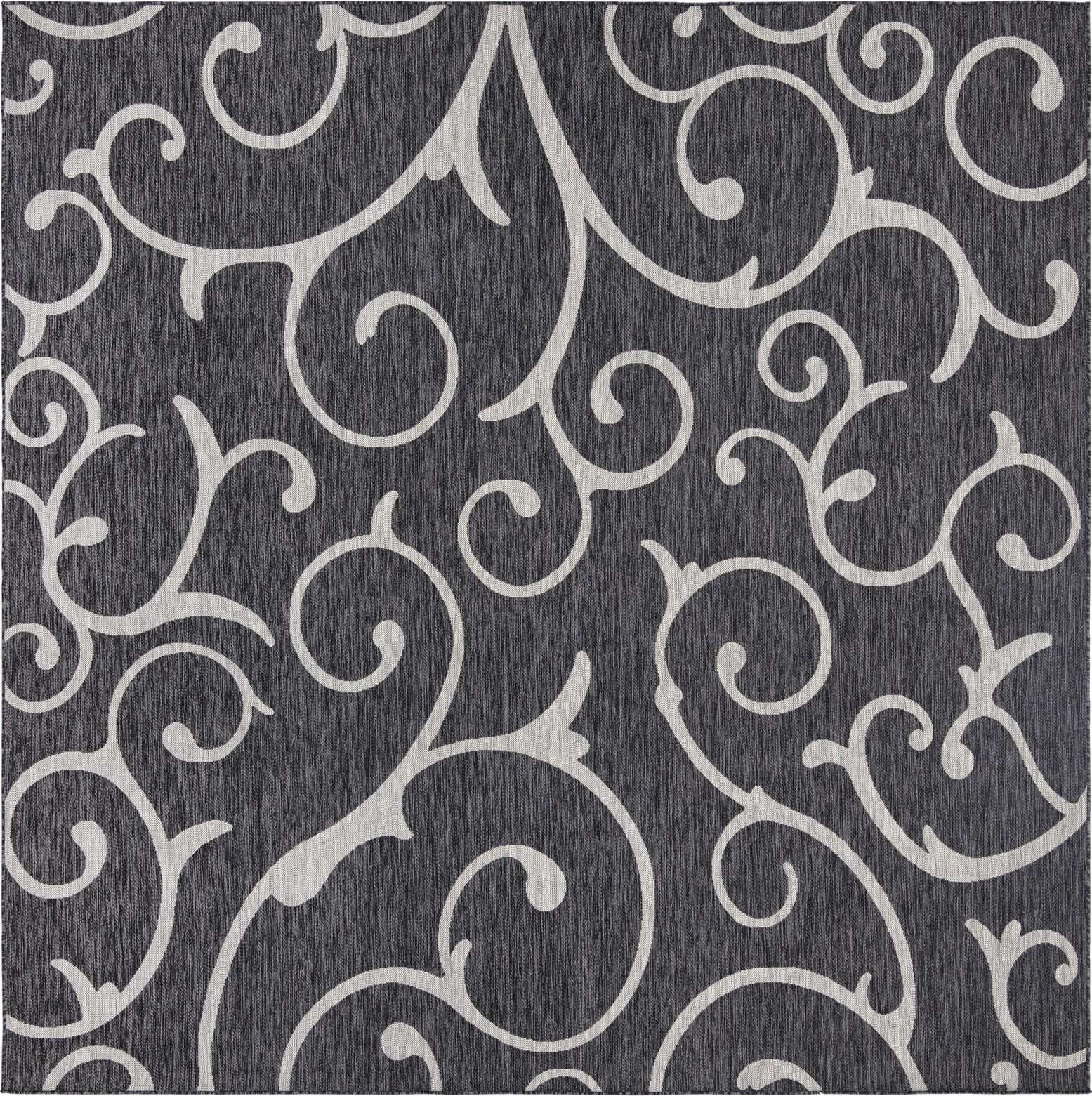 10' 8 x 10' 8 Shale · Scroll Outdoor Rug, charcoal and gray
