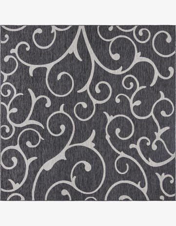 Shale · Scroll Outdoor Rug, charcoal and gray