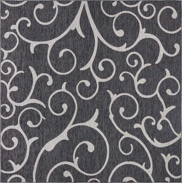 10' 8 x 10' 8 Shale · Scroll Outdoor Rug, charcoal and gray