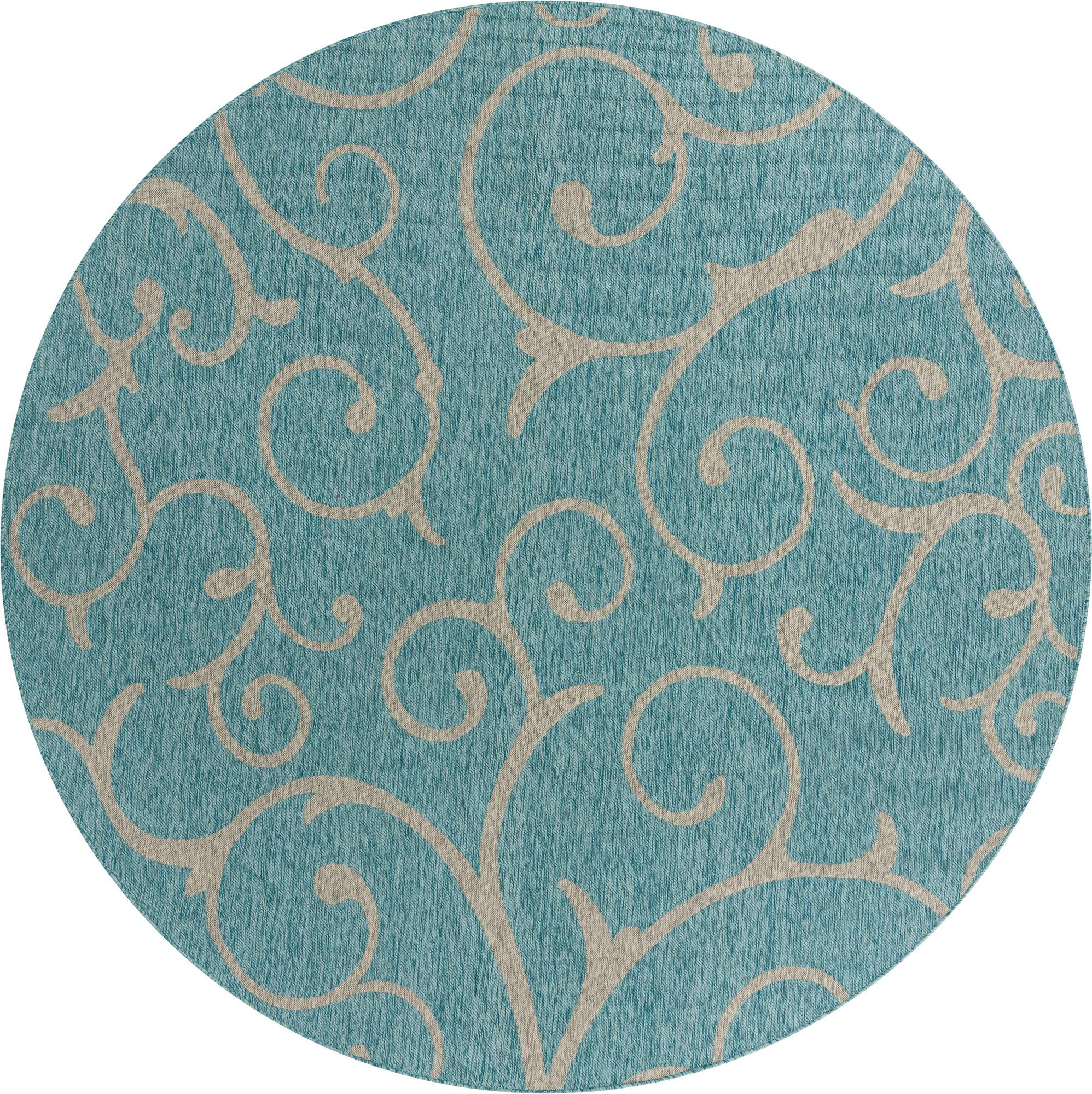 Shale · Floral / botanical Outdoor Rug, aqua