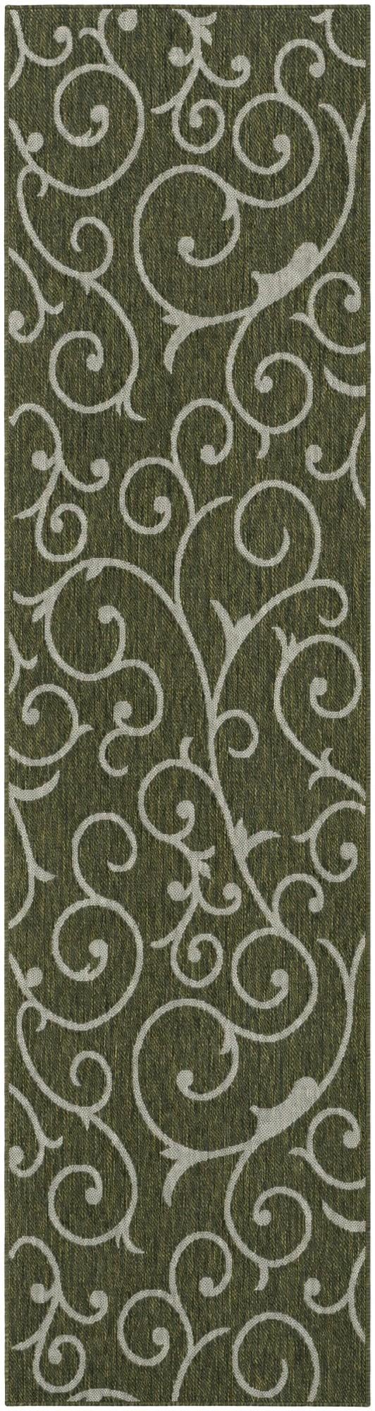2' 7 x 10' Shale · Scroll Outdoor Rug, green and ivory