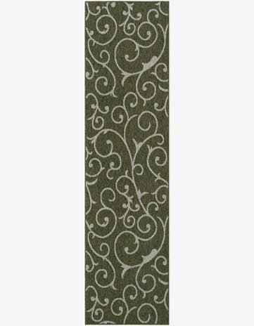 2' 7 x 10' Shale · Scroll Outdoor Rug, green and ivory