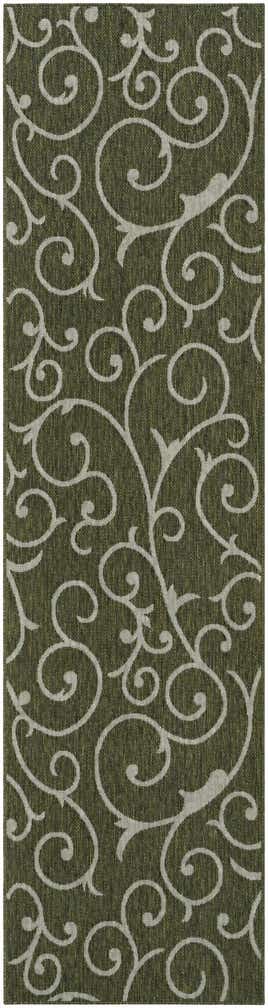 2' 7 x 10' Shale · Scroll Outdoor Rug, green and ivory