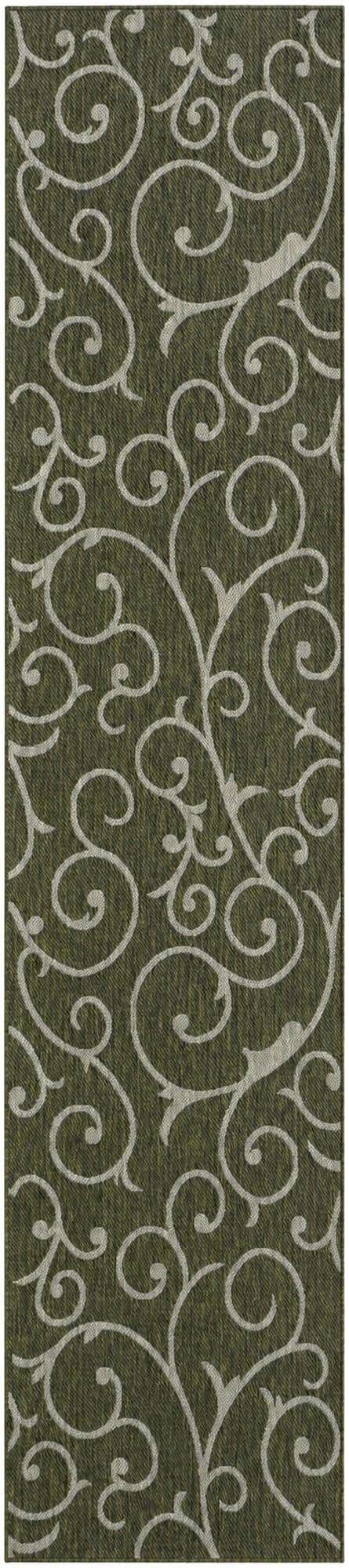 2' 7 x 12' Shale · Scroll Outdoor Rug, green and ivory