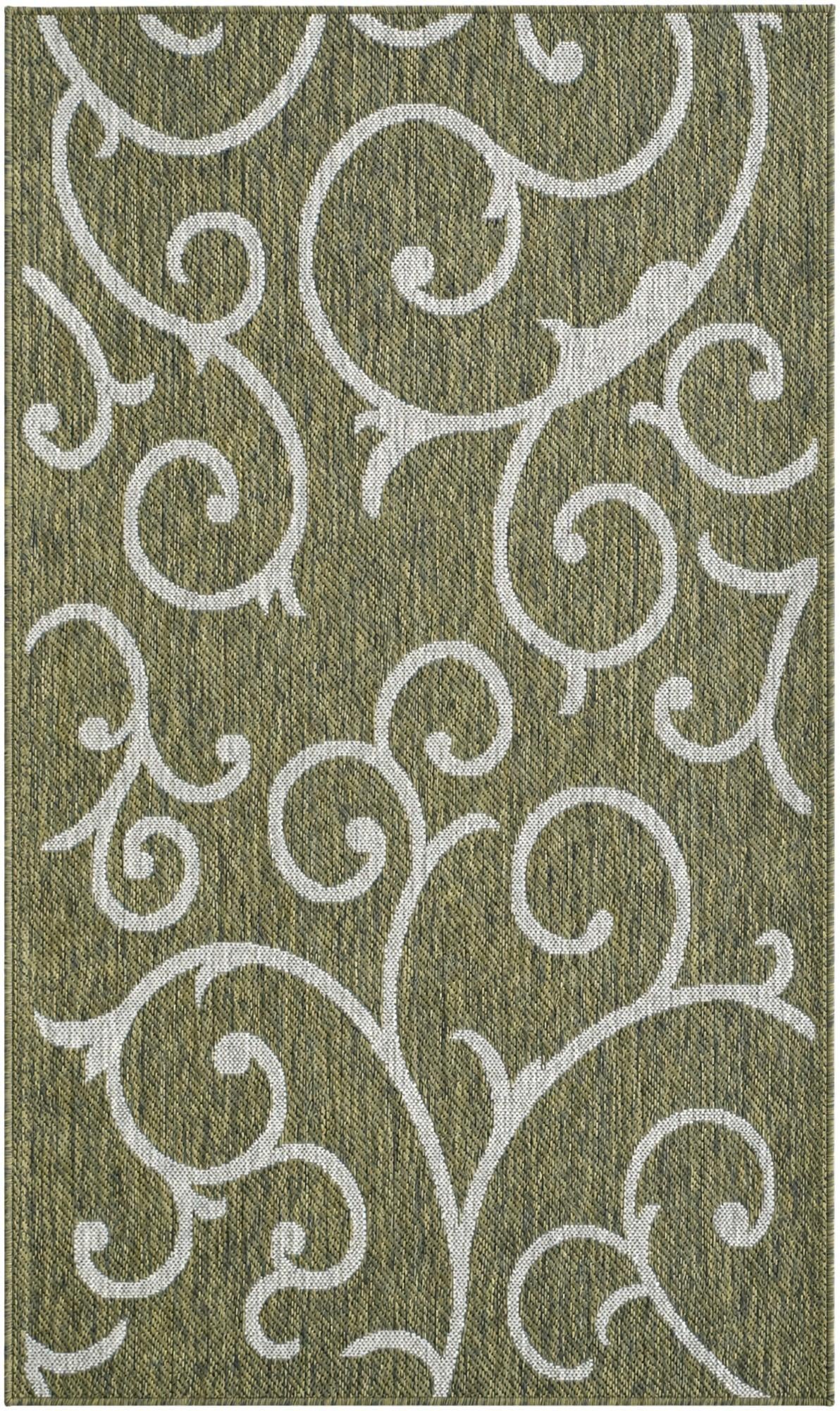 Shale · Scroll Outdoor Rug, green and ivory