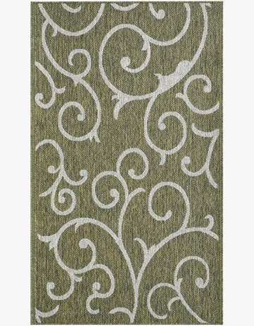 Shale · Scroll Outdoor Rug, green and ivory