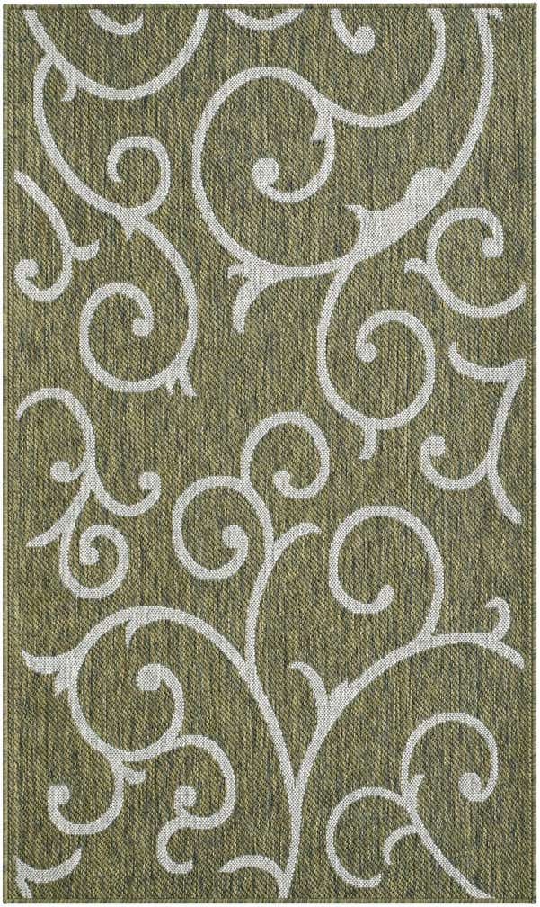 3' x 5' 3 Shale · Scroll Outdoor Rug, green and ivory